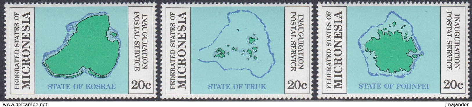 Micronesia 1984 -  Inauguration Of Postal Independence: Island Maps - Part Set Mi 2-4 ** MNH - Mikronesien