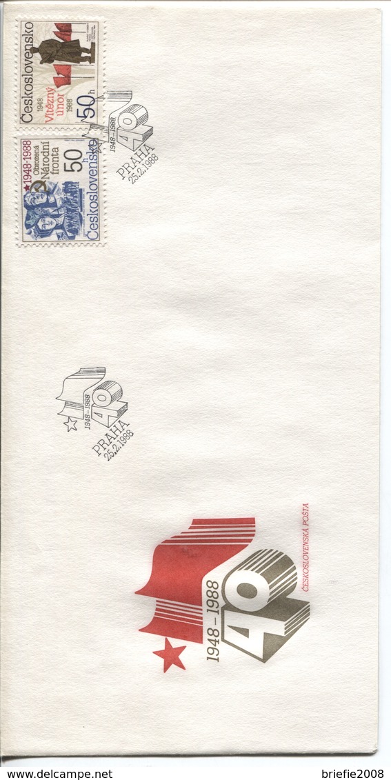 CSSR # 2944-5 FDC. Februar-Umsturz, Nationale Front. Ersttagssonderstempel. - FDC