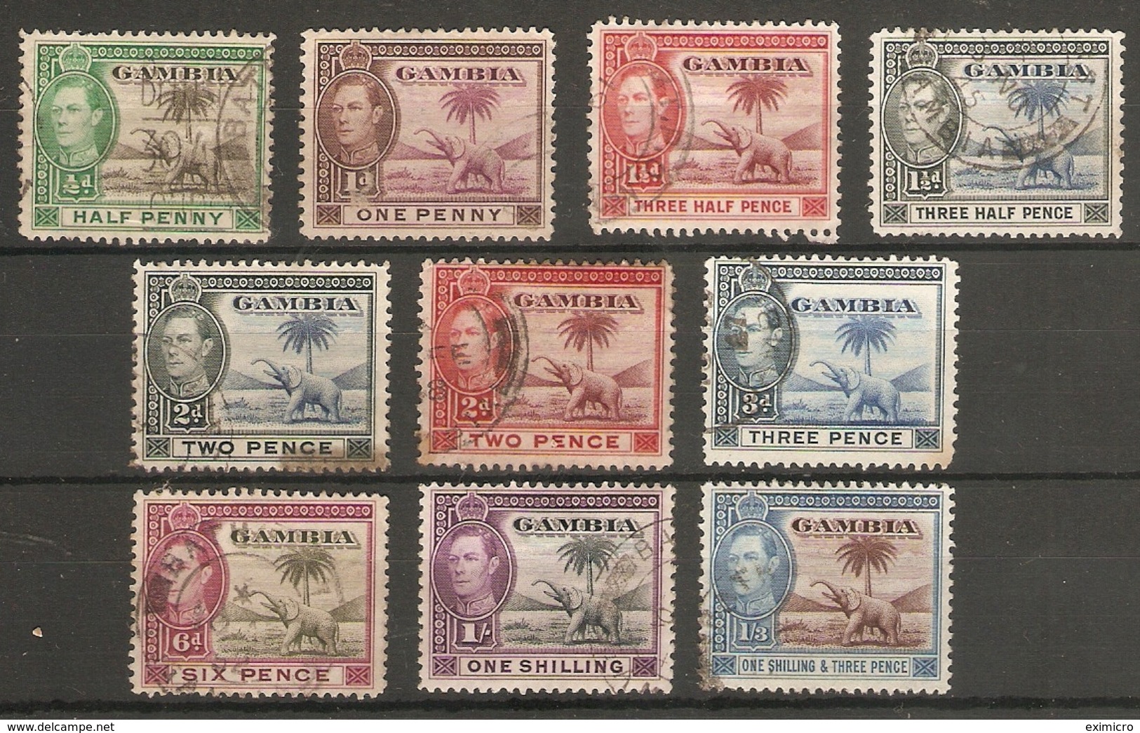 GAMBIA 1938 - 1946 VALUES TO 1s 3d BETWEEN SG 150 AND SG 156a FINE USED Cat £12.85 - Gambia (...-1964)