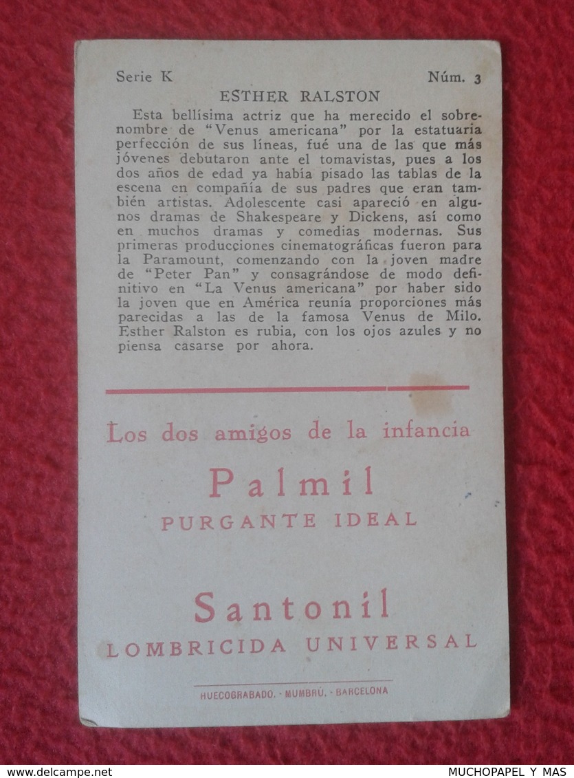 ANTIGUO CROMO OLD COLLECTIBLE CARD ACTRIZ DE CINE ACTRESS HOLLYWOOD ACTRICE ESTHER RALSTON USA PALMIL SANTONIL VER FOTOS - Otros & Sin Clasificación