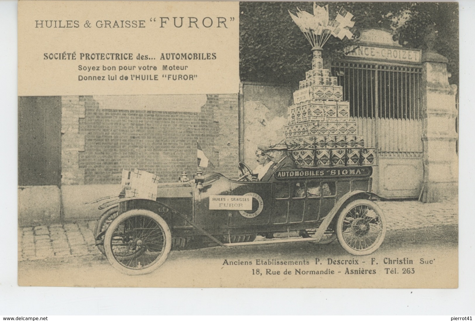 PUBLICITE - AUTOMOBILES - Carte Pub Pour HUILES & GRAISSE "FUROR" - Etablissement P. DESCROIX à ASNIERES SUR SEINE (92) - Publicidad