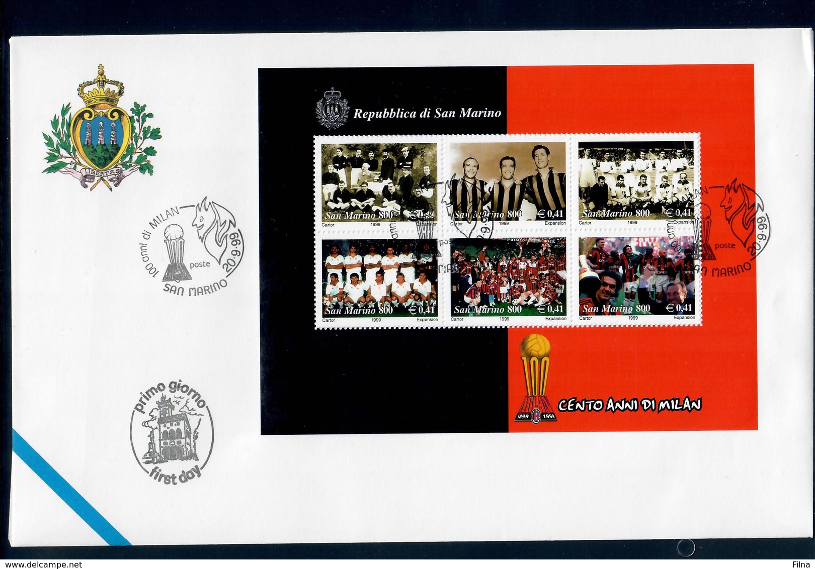 SAN MARINO 1999 - CENTO ANNI MILAN - FDC - FDC