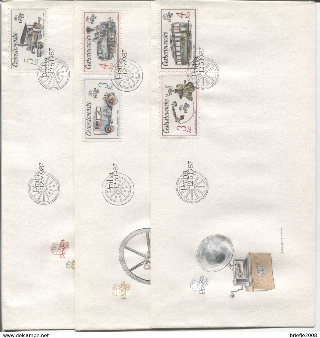 CSSR # 2911-5 FDC. Technische Denkmale,Telefon Auto Lokomotive Straßenbahn Dampfwalze - FDC