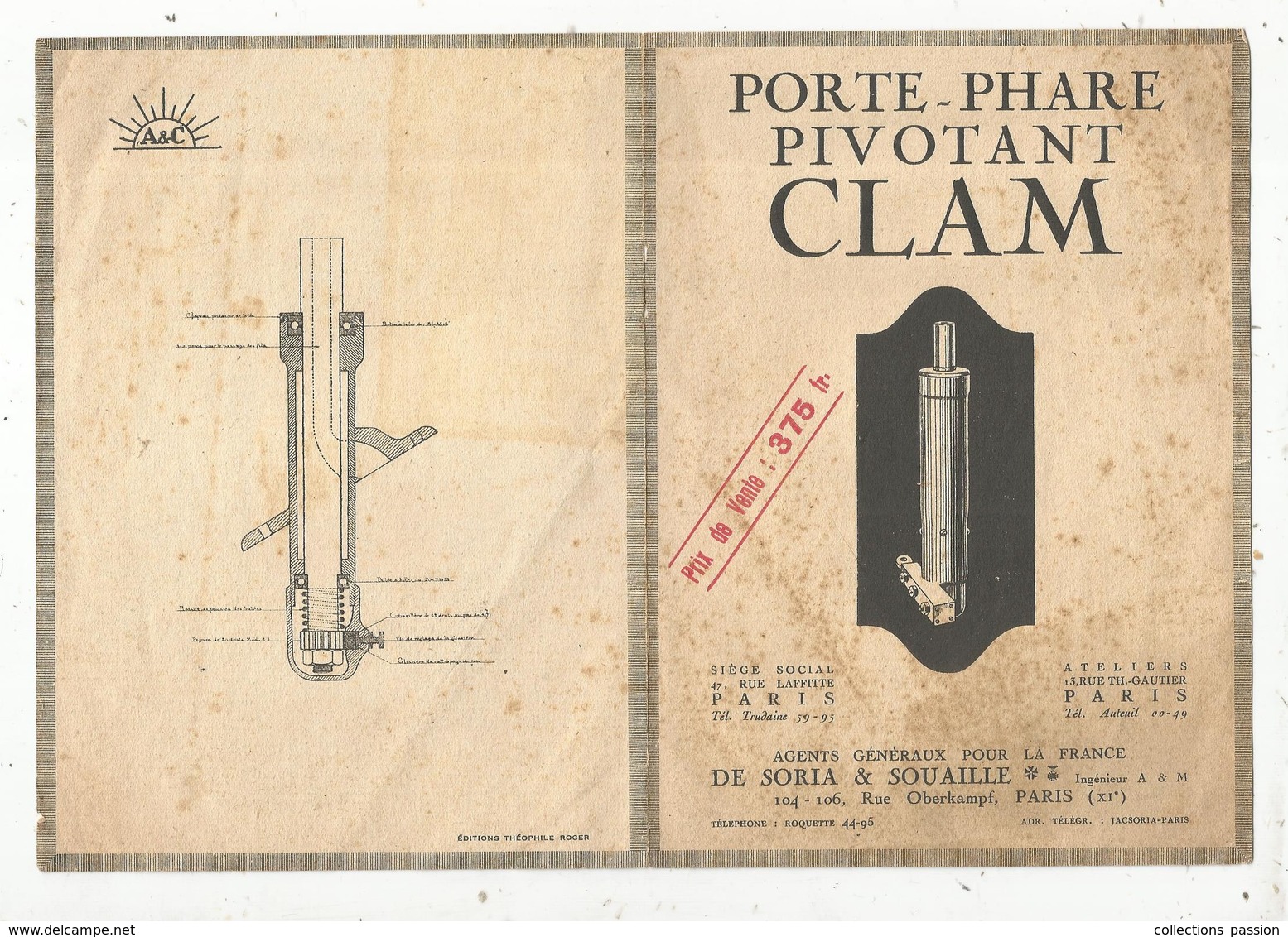 Publicité ,porte Phare Pivotant CLAM ,automobile ,2 Scans , Frais Fr 1.75 E - Publicités