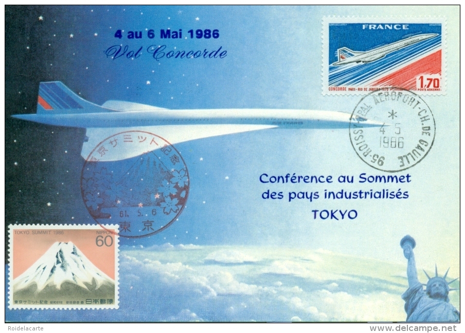 CM-Carte Maximum Card # France-1976 # Transport # Avion,airliner " Concorde"  Conférence Au Sommet,Tokio 4.5.86 - Autres & Non Classés