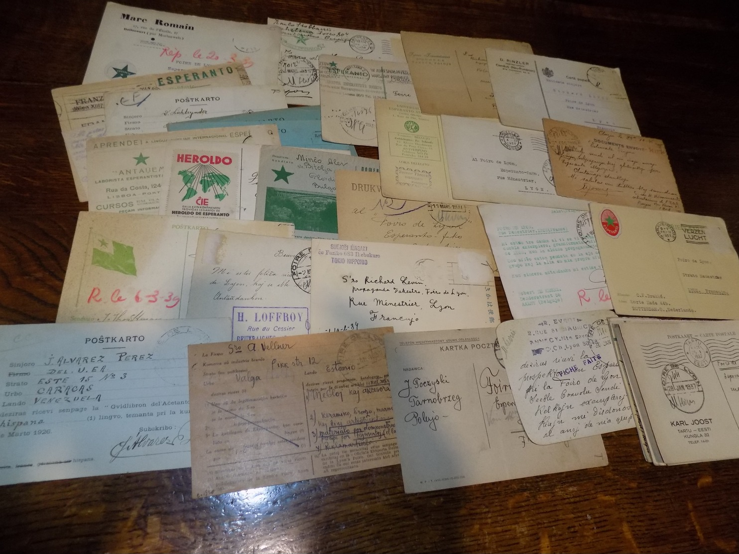 Esperanto - Lot De 46 Cartes Postales 1936 37 Courrier Adressè à La Foire De Lyon - Esperanto