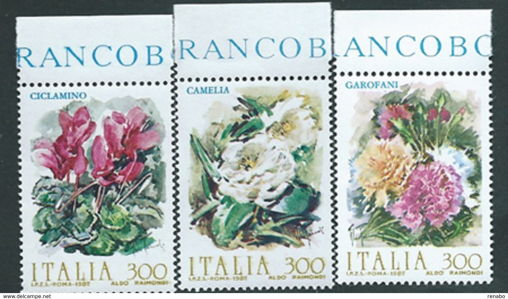 Italia 1982; Fiori D' Italia: Garofani, Camelie, Ciclamini. Serie Completa Di Bordo Superiore. - 1981-90:  Nuovi