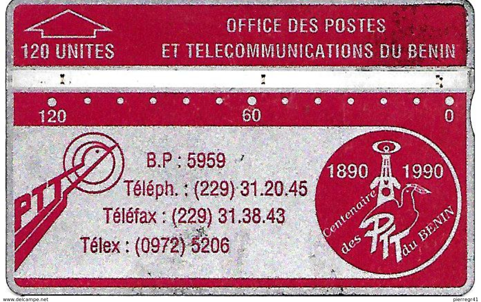 CARTE MAGNETIQUE-BENIN-120U-ROUGE/GRENAT-V° N° En Bas A Droite Inversé-211A00322-UTILISE-BE-RARE - Bénin