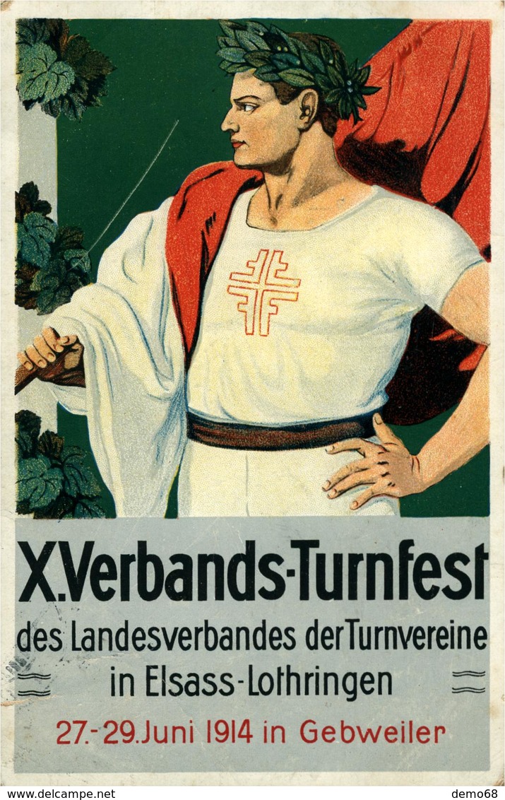 GUEBWILLER 10ème Verbands-Turnfest 27.29 Juin 1914 Pli Dans La Carte Au Niveau Du Timbre (en Bas) - Guebwiller