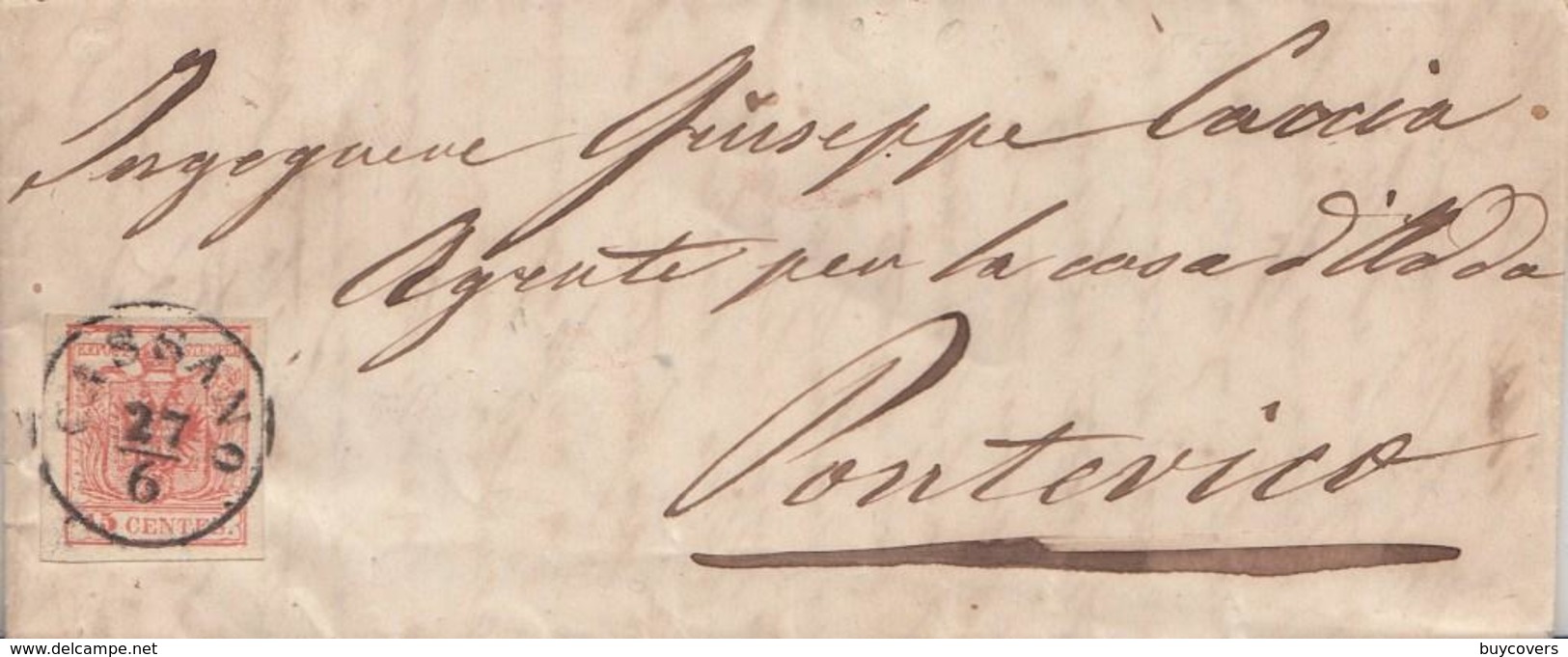 Z09 - 27 Giugno 1854  - Lettera Da Bassano A Pontevico Con Cent 15 Rosa Chiaro 3° Tipo  ..  Leggi - Lombardo-Veneto