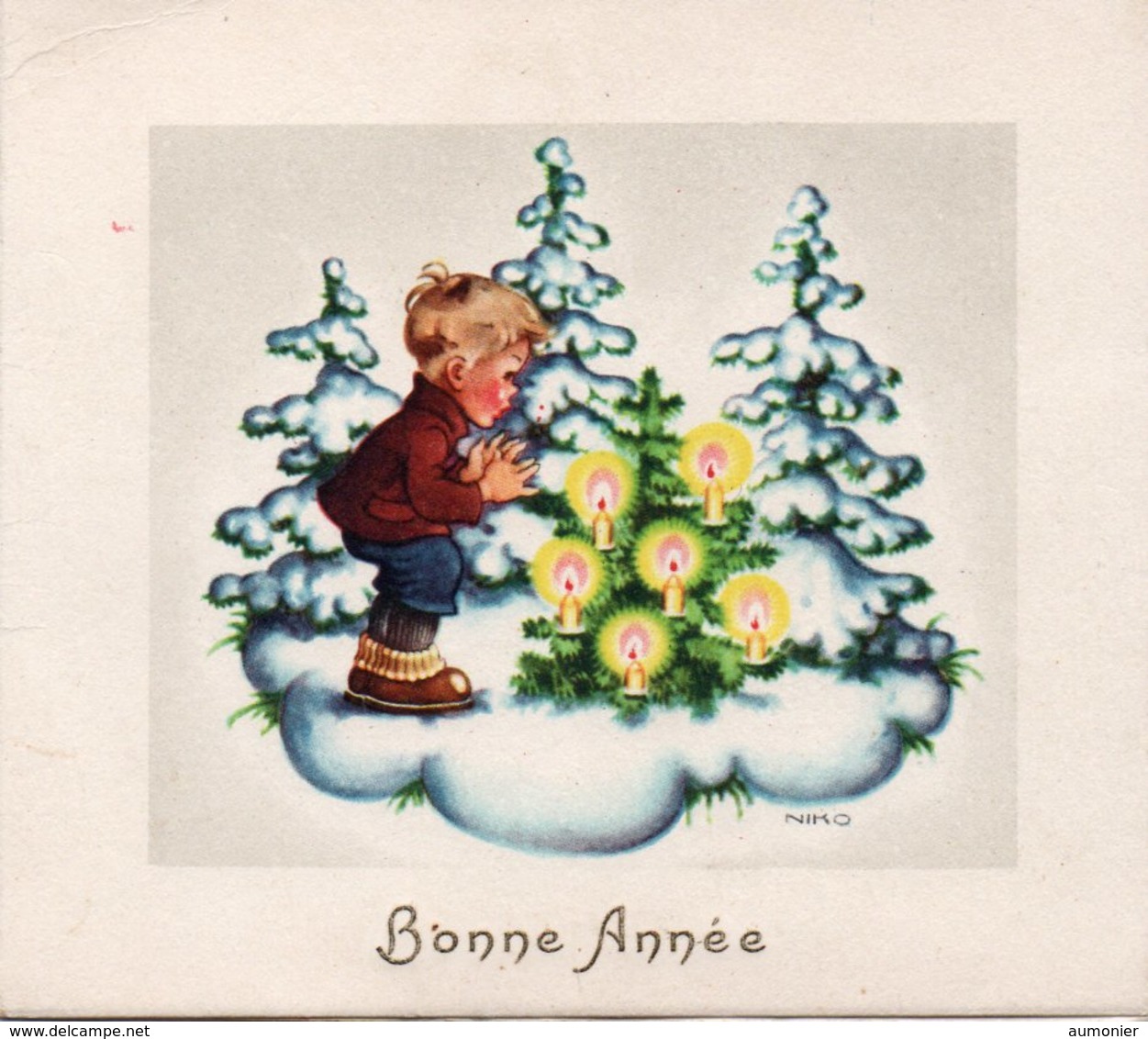 Carte De BONNE ANNEE ( 2 Volets ) . Enfants Avec Sapin Et Bougies . - Nouvel An