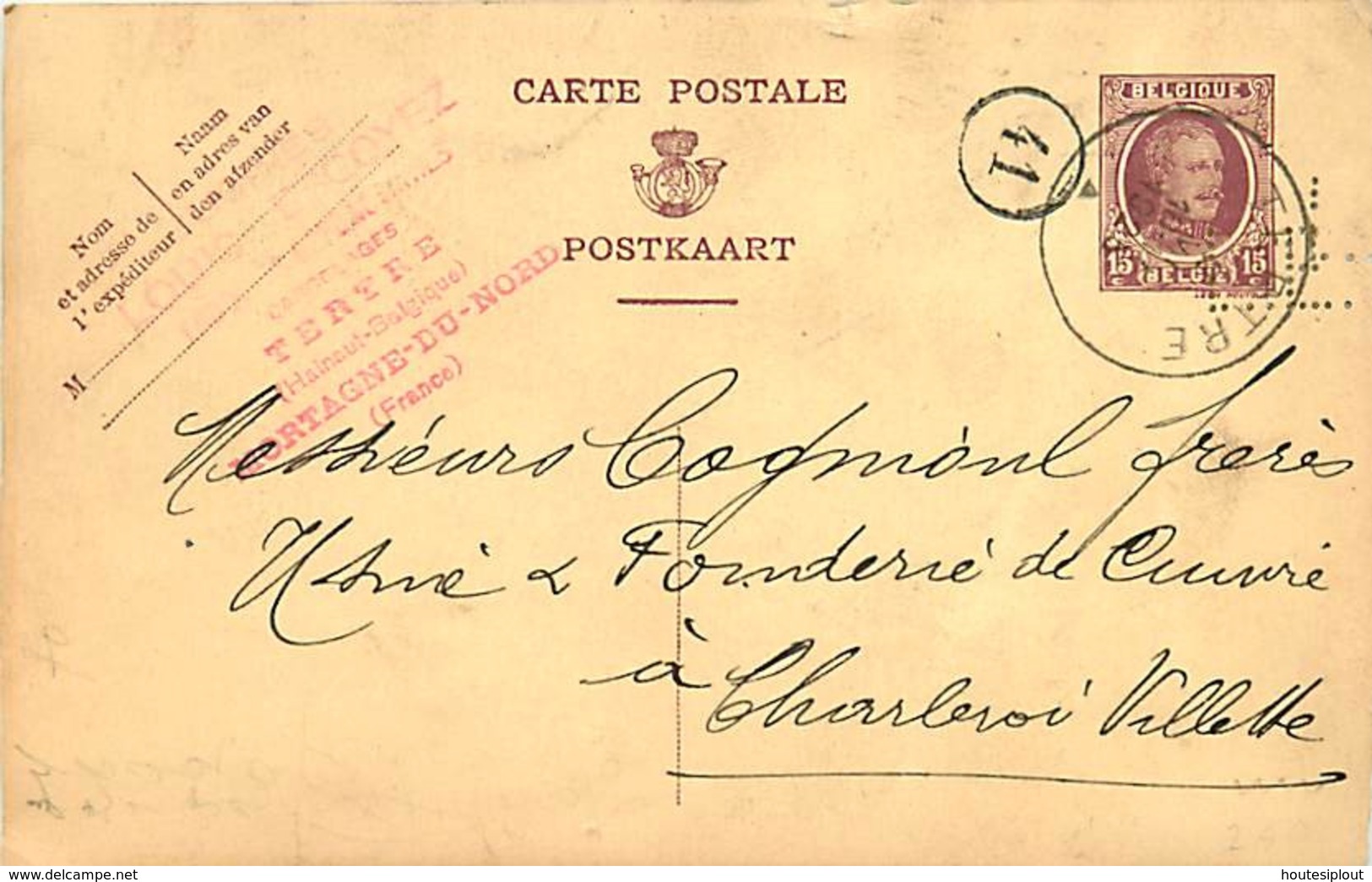 Belgique.   CP 68 Tertre > Charleroi Perfin L.E.    Perfins :  Beaucoup Plus Rares Sur Entier Que Sur TP - Briefkaarten 1871-1909