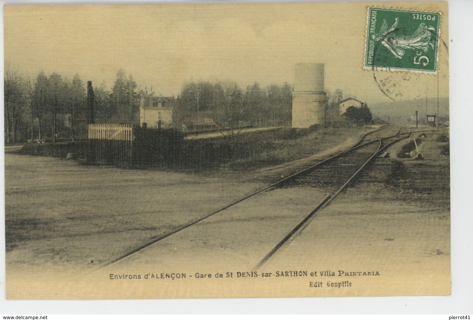 ALENÇON (environs) - SAINT DENIS SUR SARTHON - La Gare Et Villa PRINTANIA (belle Carte Toilée ) - Autres & Non Classés