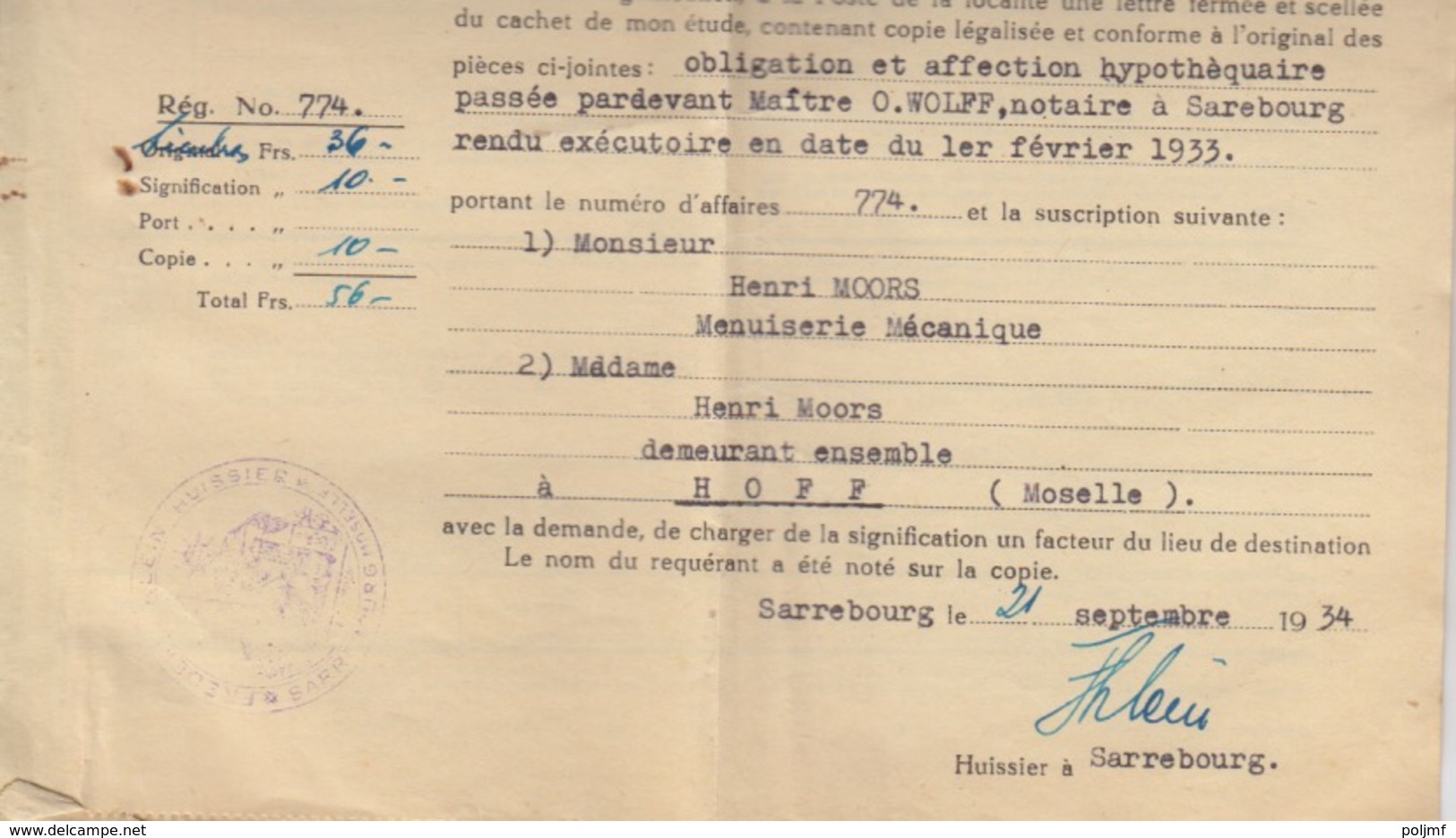 Certificat De Remise Après Exécution De Sarrebourg (T201) En Franchise Le 28/9/34 Pour Sarrebourg - Lettres & Documents