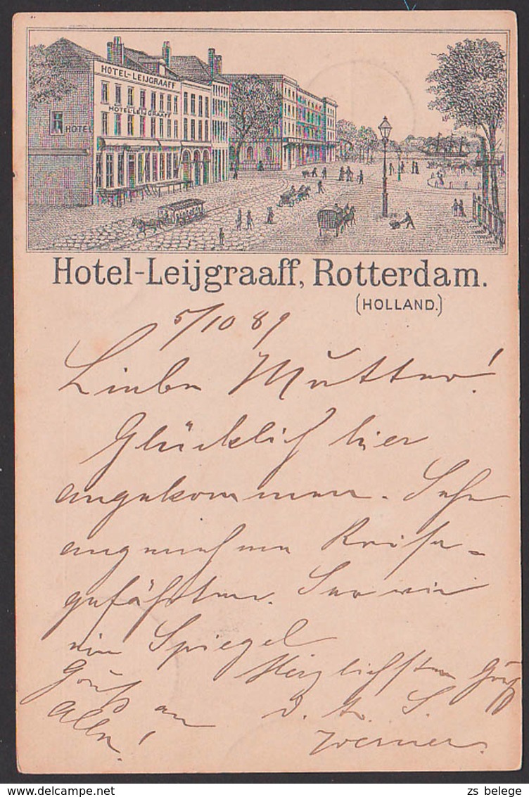 1889 Rotterdam Hotel Leijgraaff (Holland) Pferdestaßenbahn, Laterne Ganzsachekarte 5 Cent Briefkaart Nach Sachsen - Rotterdam