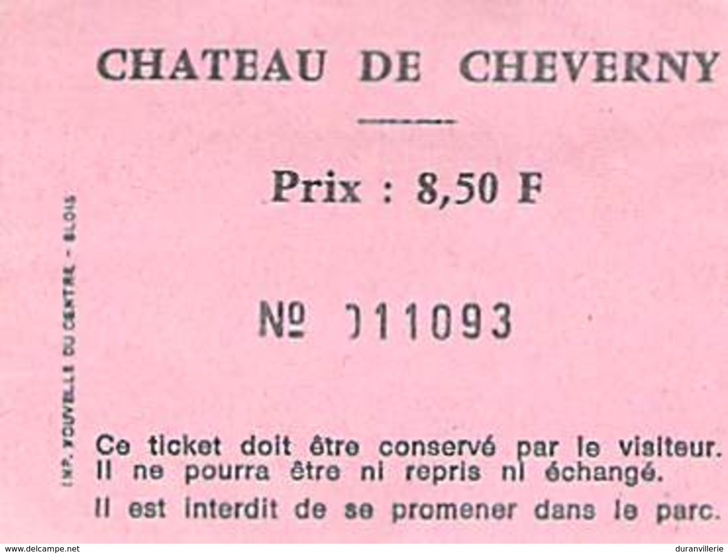 Ticket D'entrée Du CHÄTEAU De CHEVERNY - Tickets D'entrée