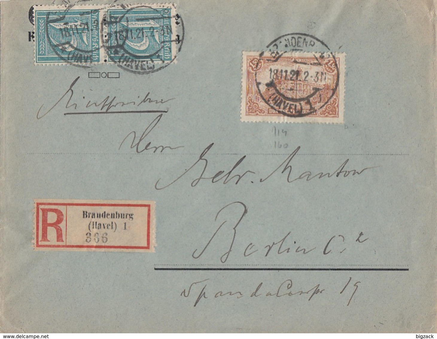 DR R-Brief Mif Minr.114b,2x 160 Brandenburg 18.11.21 Geprüft - Briefe U. Dokumente