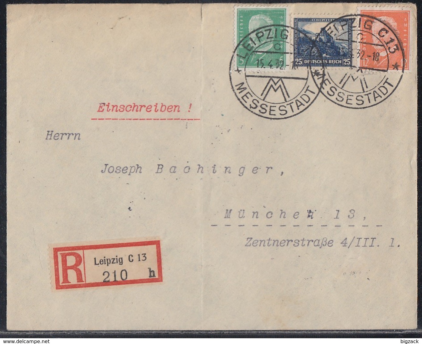 DR R-Brief Mif Minr.411,461,466 Leipzig 15.4.32 - Briefe U. Dokumente