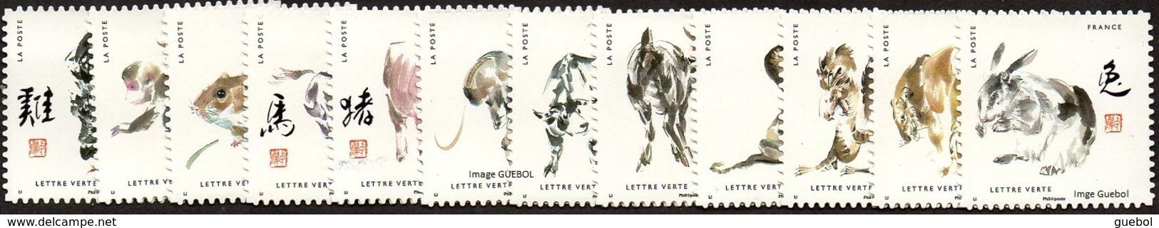 France Autoadhésif ** N° 1374 à 1385 - Les 12 Signes Du Zodiaque Chinois - Unused Stamps