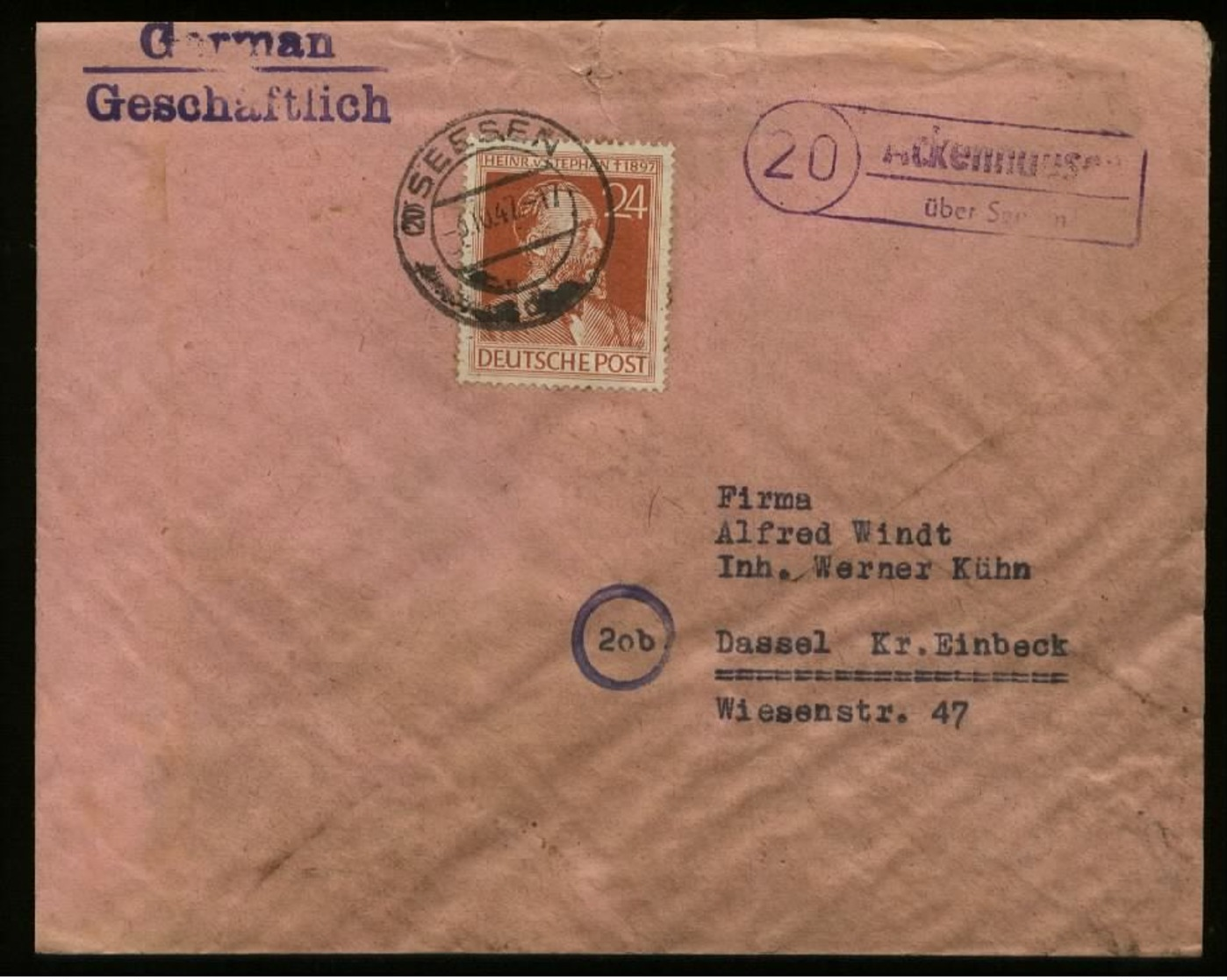 S6710 - All. Besetzung Stephan ,Landpoststempel Auf Briefumschlag: Gebraucht Ackenhausen über Seesen - Dassel, Bedarfs - Other & Unclassified