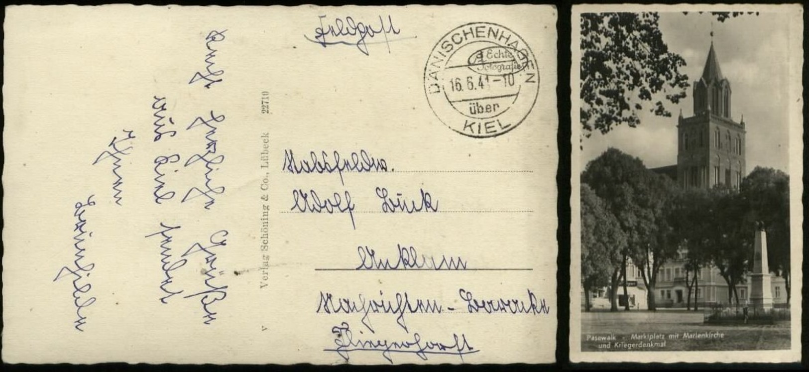 P0264 - DR Feldpost Postkarte , Pasewalk: Gebraucht Feldpost Dänischhagen über Kiel - Anklam 1941, Bedarfserhaltung. - Briefe U. Dokumente