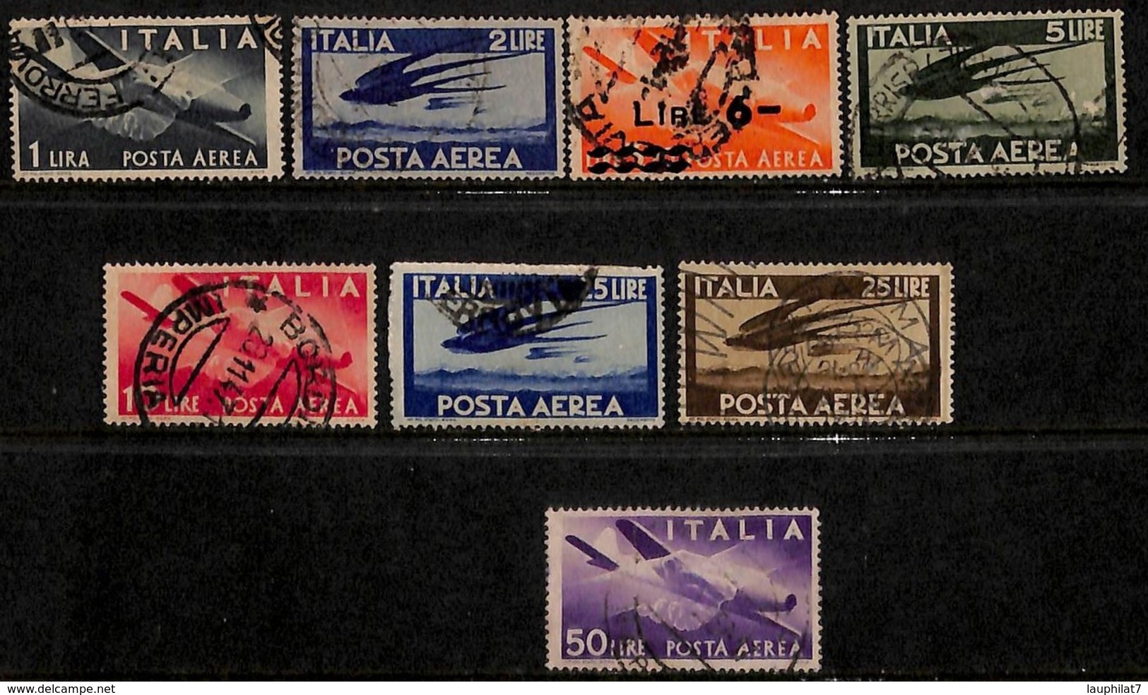 [811031]Italie 1945-47 - PA113/21, Série Courante, 25L Bleu Sur Fragment (à Laver) Et Manque 50L Vert, Oiseau, Avion - Posta Aerea