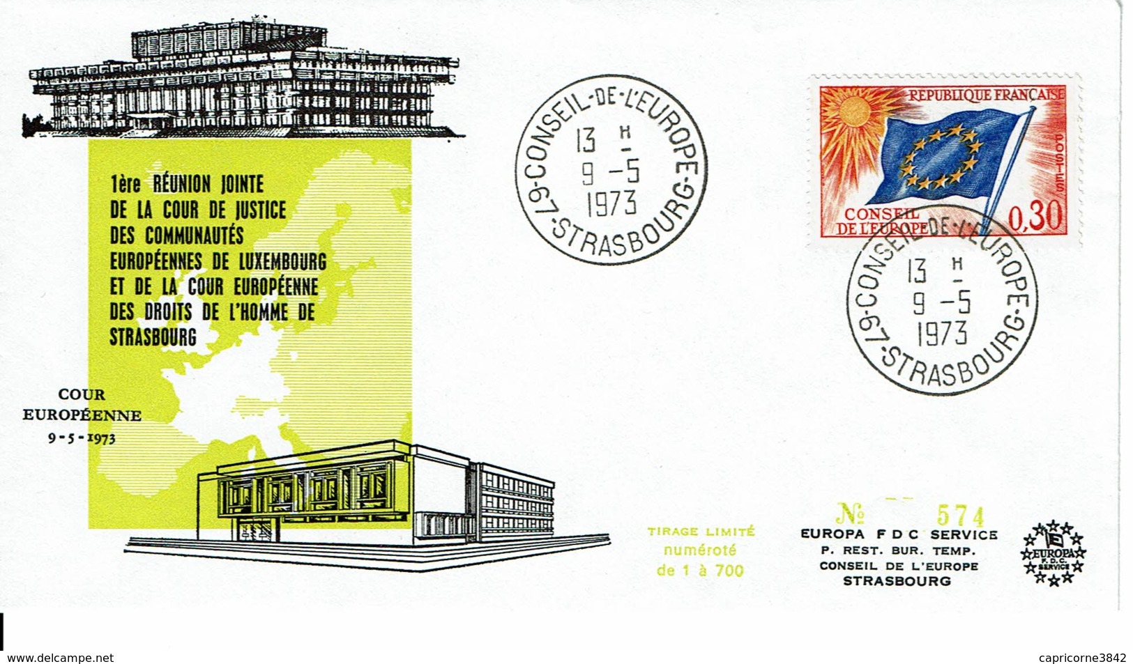 1973 - Obl. CONSEIL DE L'EUROPE - STRASBOURG - 1ere Réunion Jointe De La Cour Européenne De Justice - Tp N° 30 - Institutions Européennes