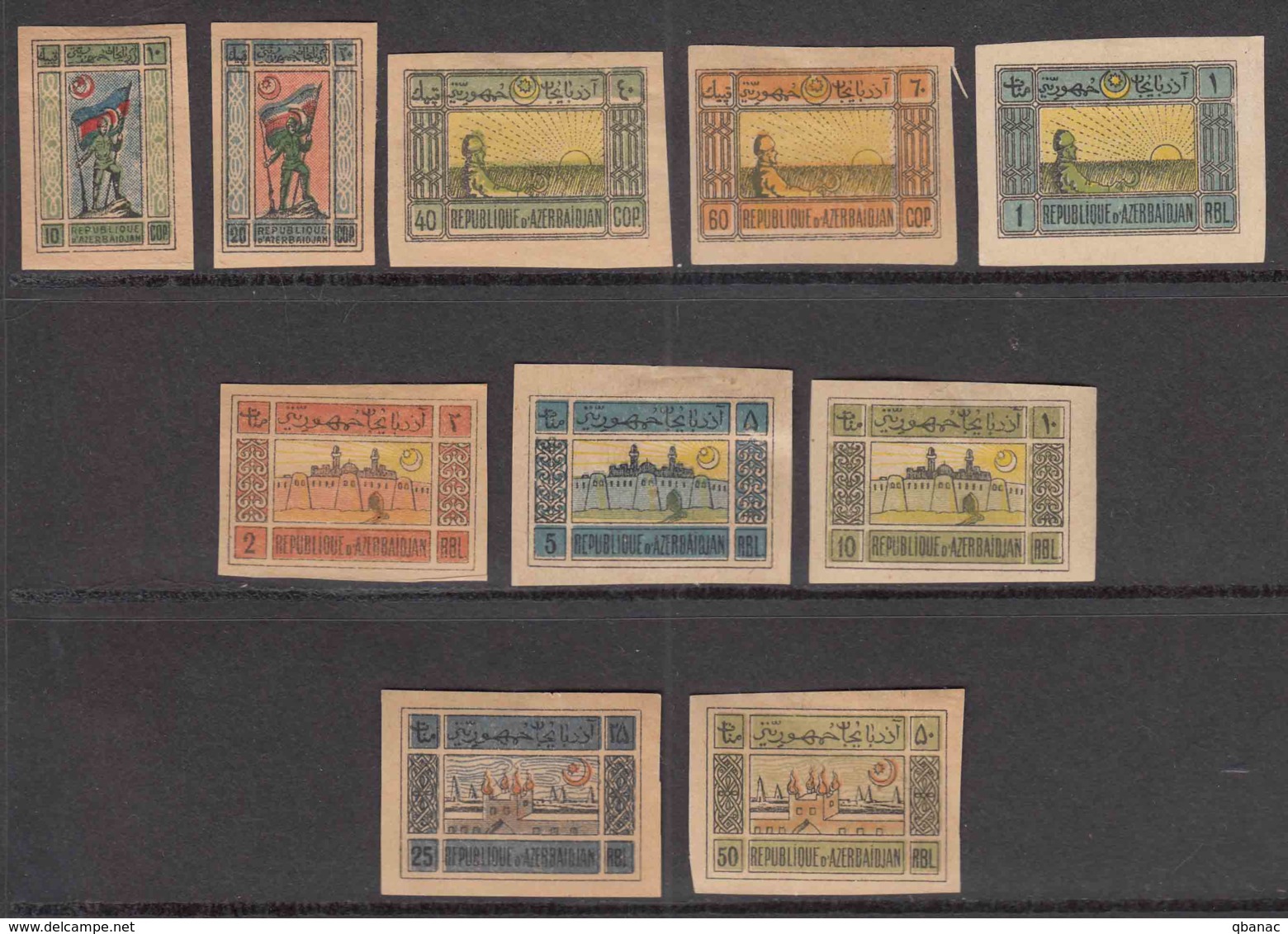 Azerbaijan 1920 Mi#1-10 Y Grey-yellow Paper, Mint Hinged Complete Set - Azerbeidzjan