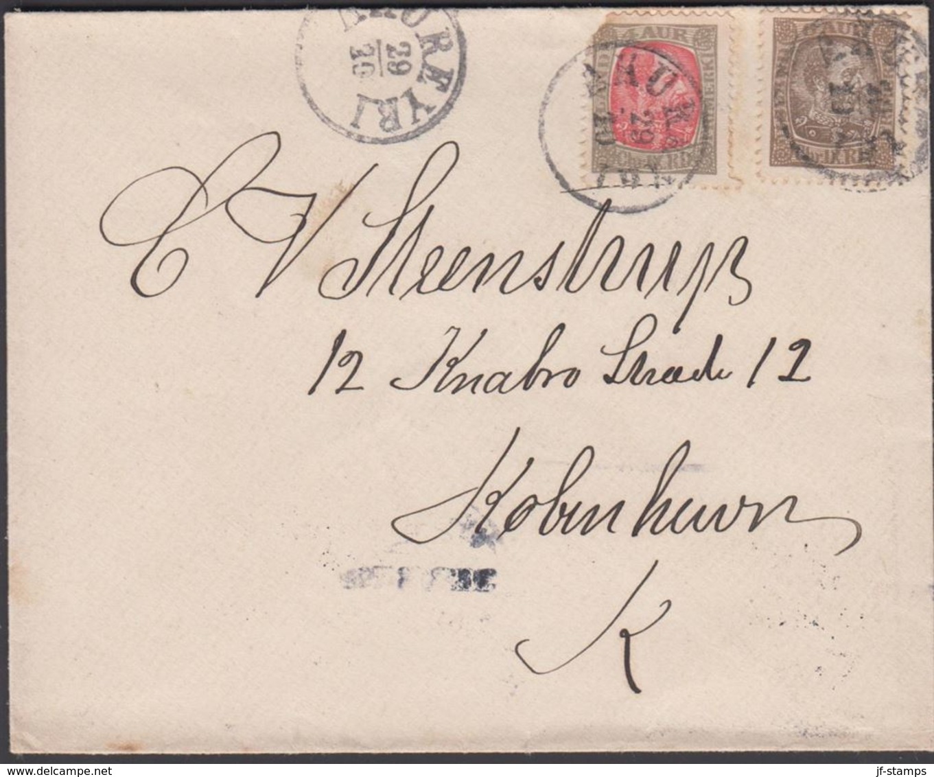 1903. Christian IX. 4 AUR (defekt) + 6 AUR AKUREYRI 20 10. Frb. Steinsson Bokaverziun... () - JF305770 - Storia Postale