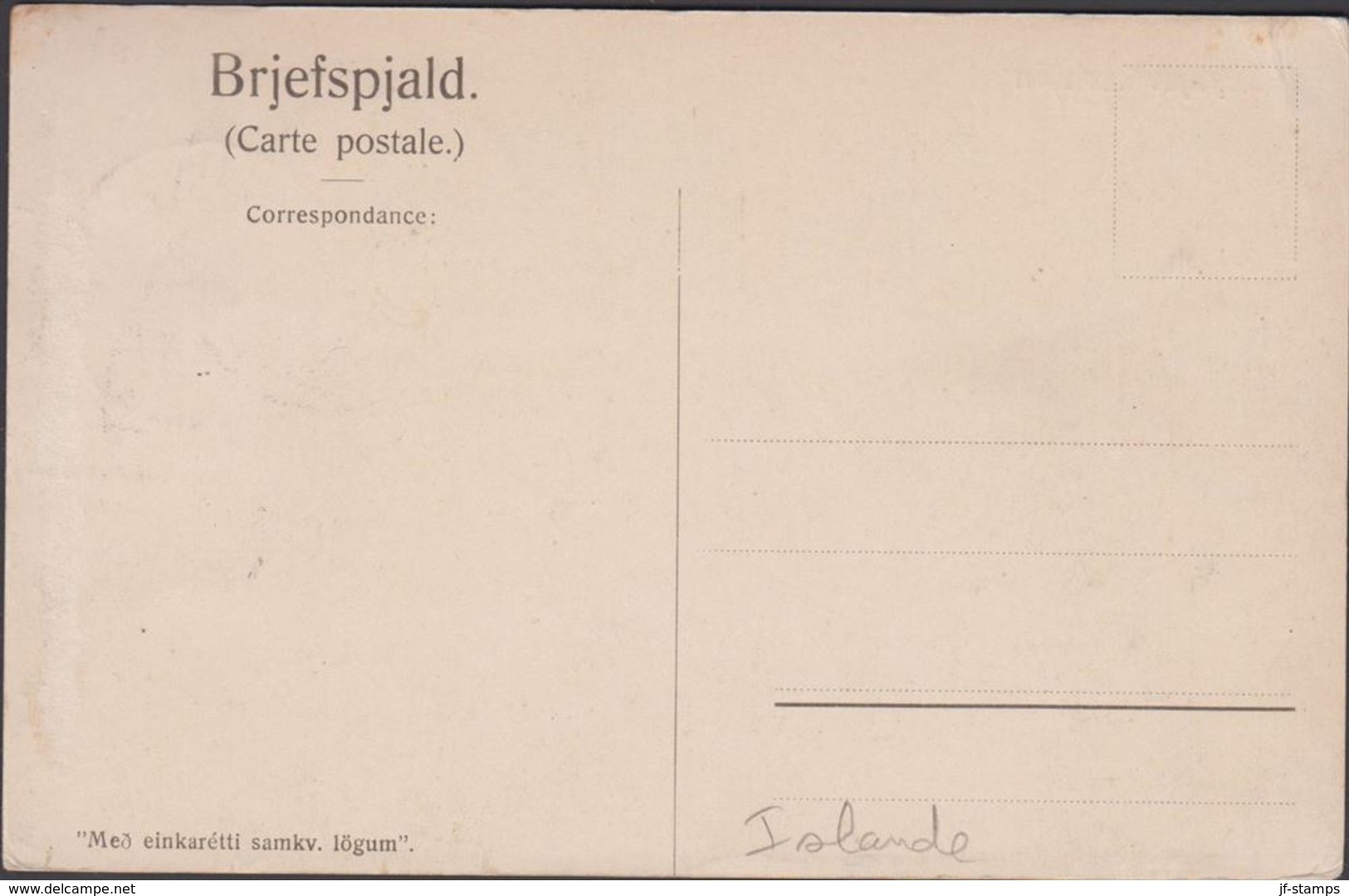 1907. Brjefspjald (reykjavikurhöfn). 1 EYR + 4 AUR Christian IX. REYKJAVIK.
 () - JF305773 - Lettres & Documents