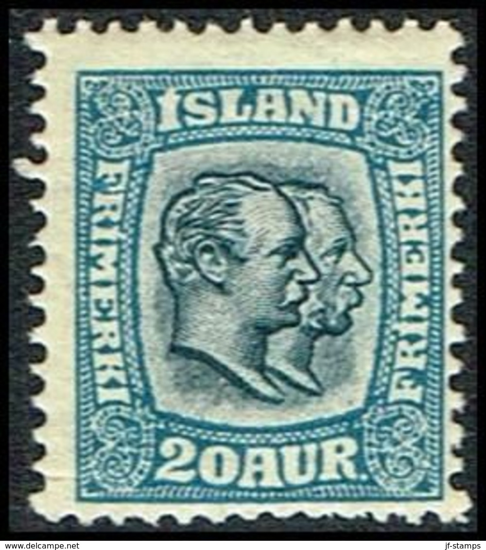 1907. Two Kings. 20 Aur Blue. Perf. 12 3/4, Wm. Crown (Michel 56) - JF309582 - Unused Stamps