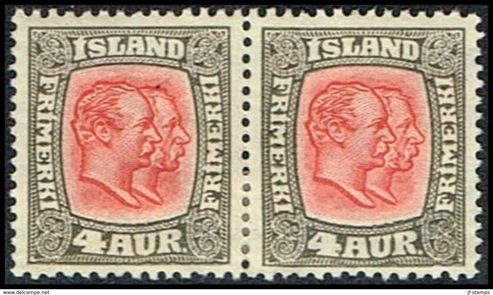 1917. Two Kings. 4 Aur Grey/red. Perf. 14x14½, Wm. Cross. Pair. (Michel 78) - JF309598 - Neufs