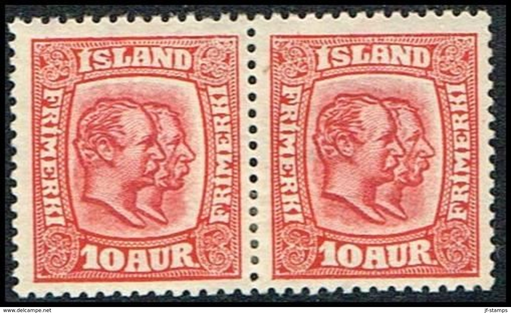 1916. Two Kings. 10 Aur Red. Perf. 14x14½, Wm. Cross. Pair. (Michel 81) - JF309603 - Unused Stamps