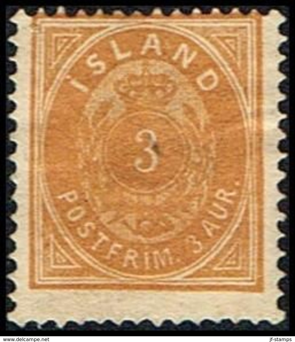 __1882. Aur-Issue. 3 Aur Orange. Perf. 14x13½ (Michel 12A) - JF309628 - Unused Stamps