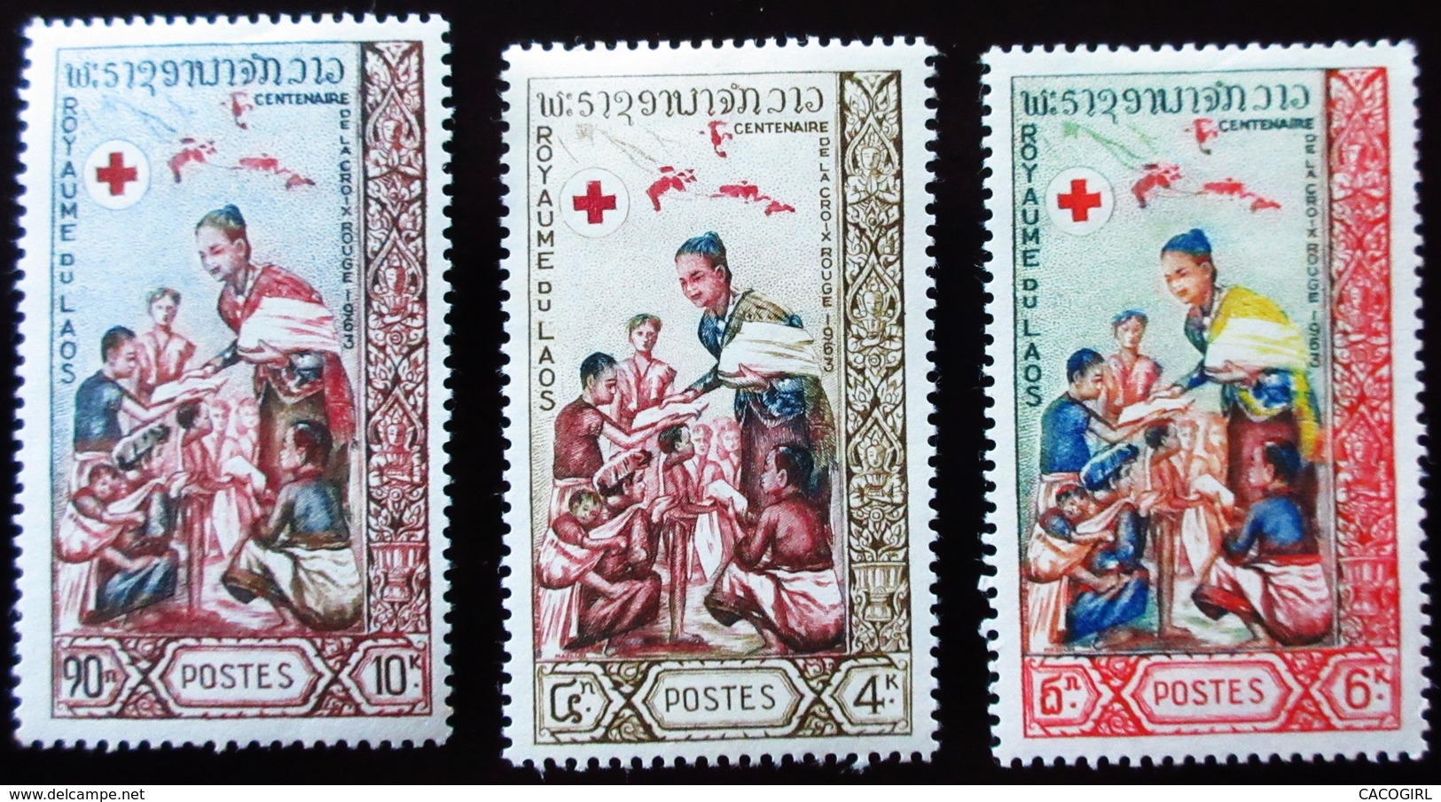 1963 Laos Yt 90, 91, 92 . Centenary Of The Red Cross Neufs Petites Traces Charnières TBE - Laos