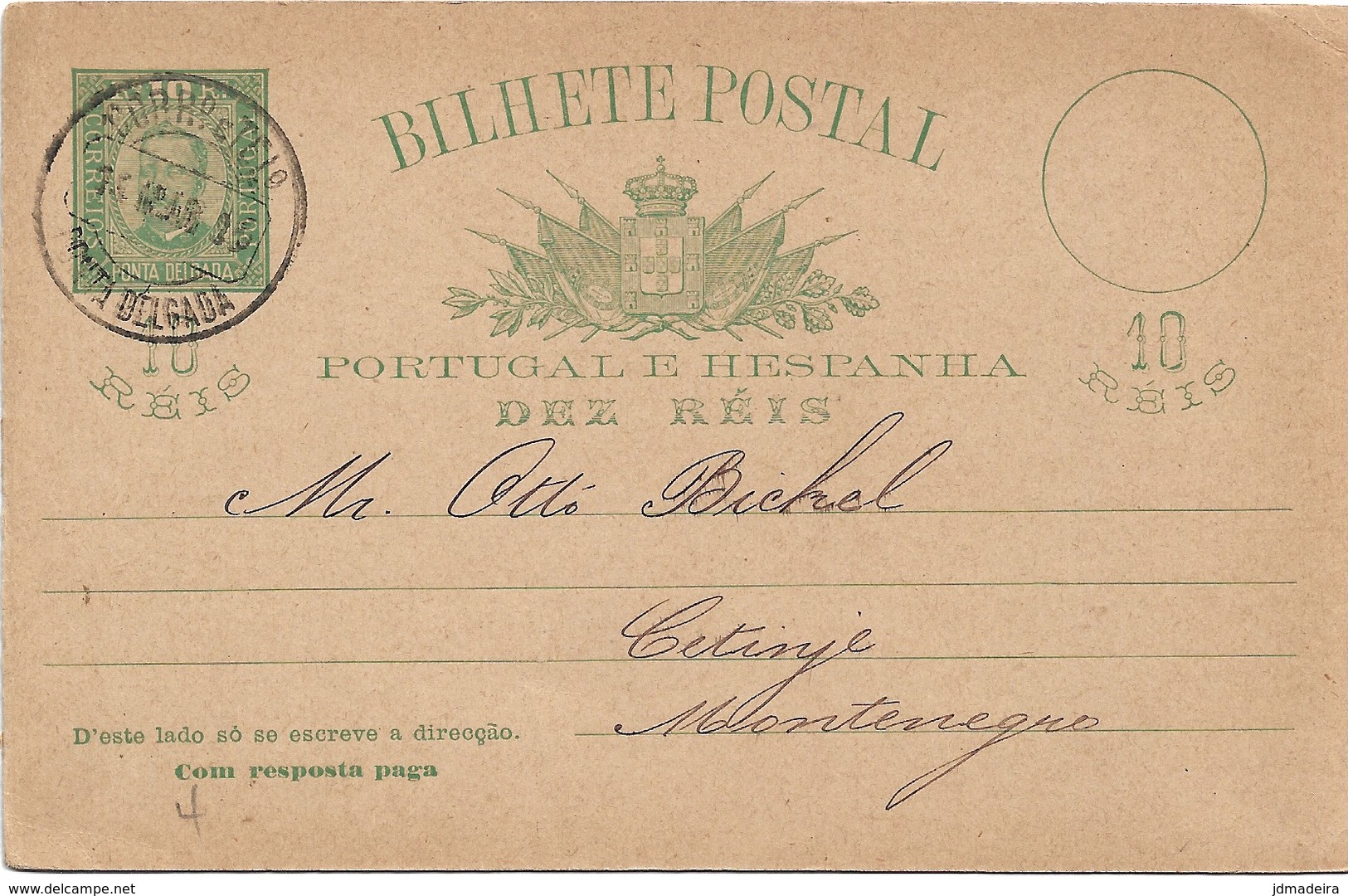 Ponta Delgada – 1895 Stationary Card To Montenegro - Ponta Delgada