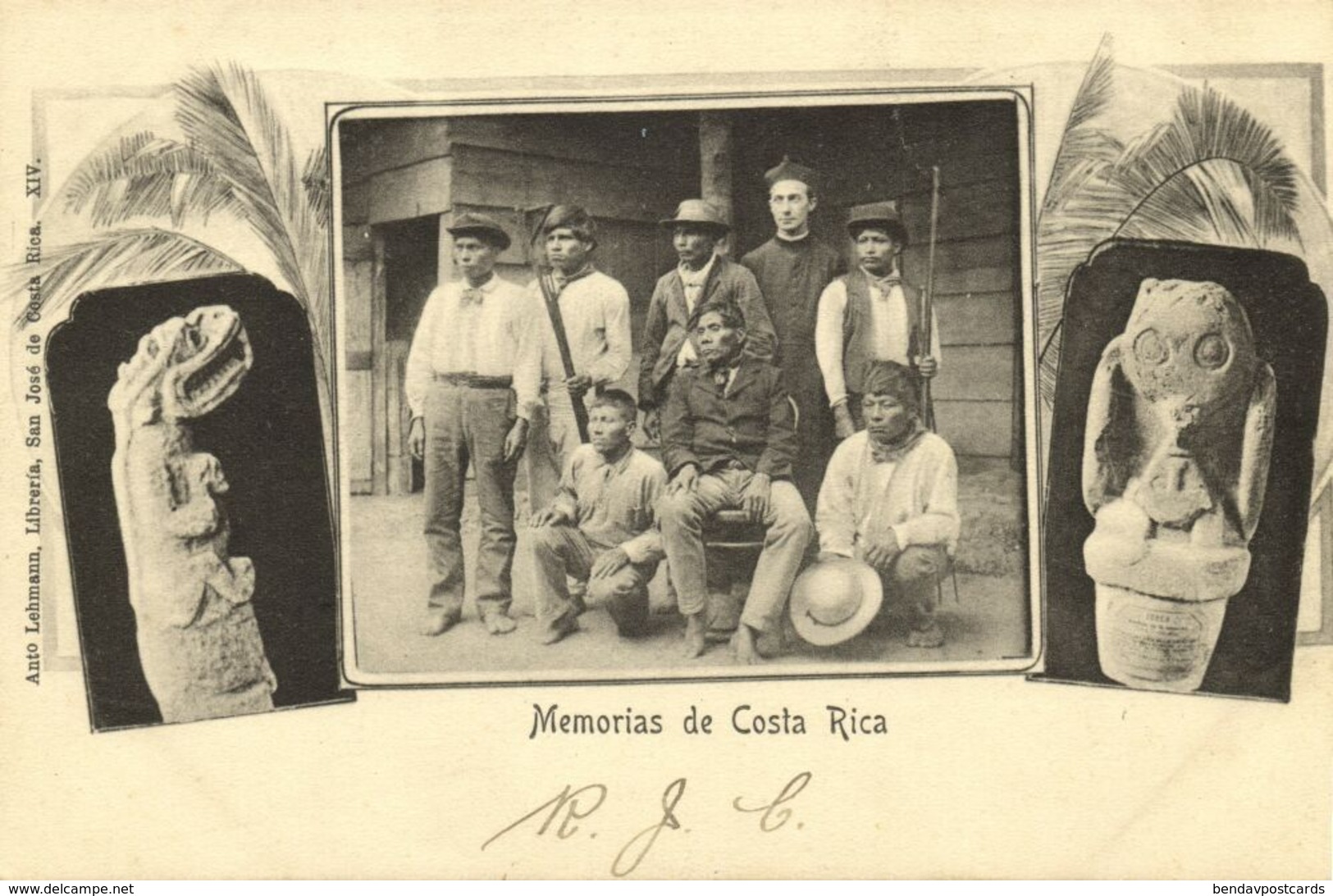 Costa Rica, C.A., Group Of Native Indians, Sculptures 1899 Anto Lehmann Postcard - Costa Rica