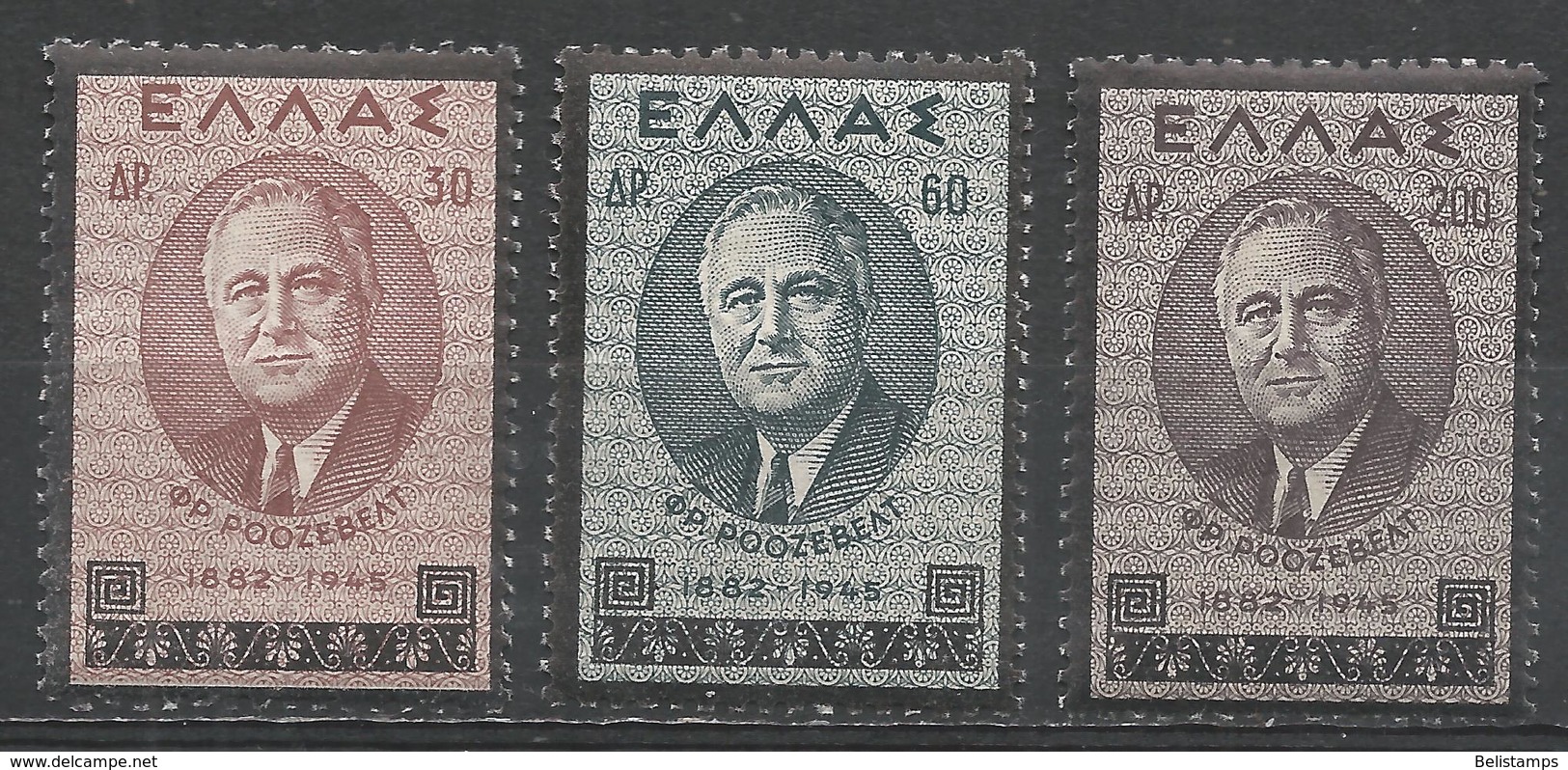 Greece 1945. Scott #469-71 (M) Franklin D. Roosevelt ** Complet Set - Neufs