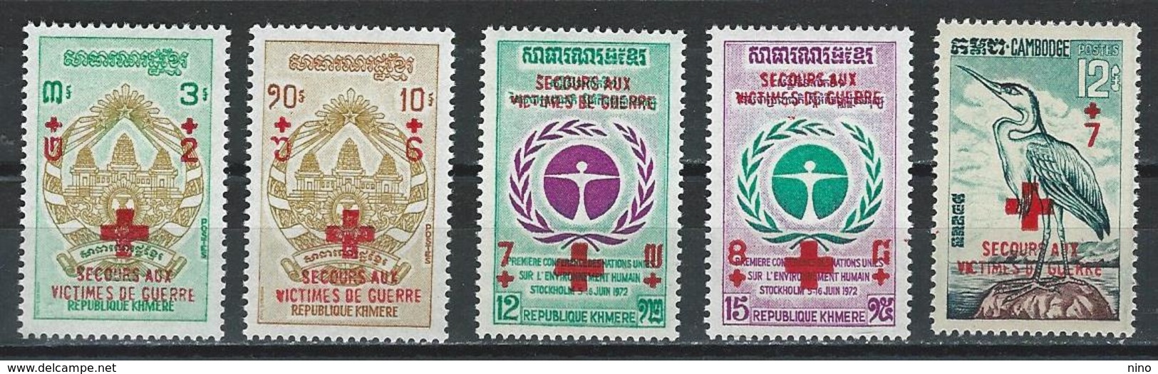 Cambodia. Scott # B13-17 MNH. Surtax For War Victims. 1972 - Cambodia