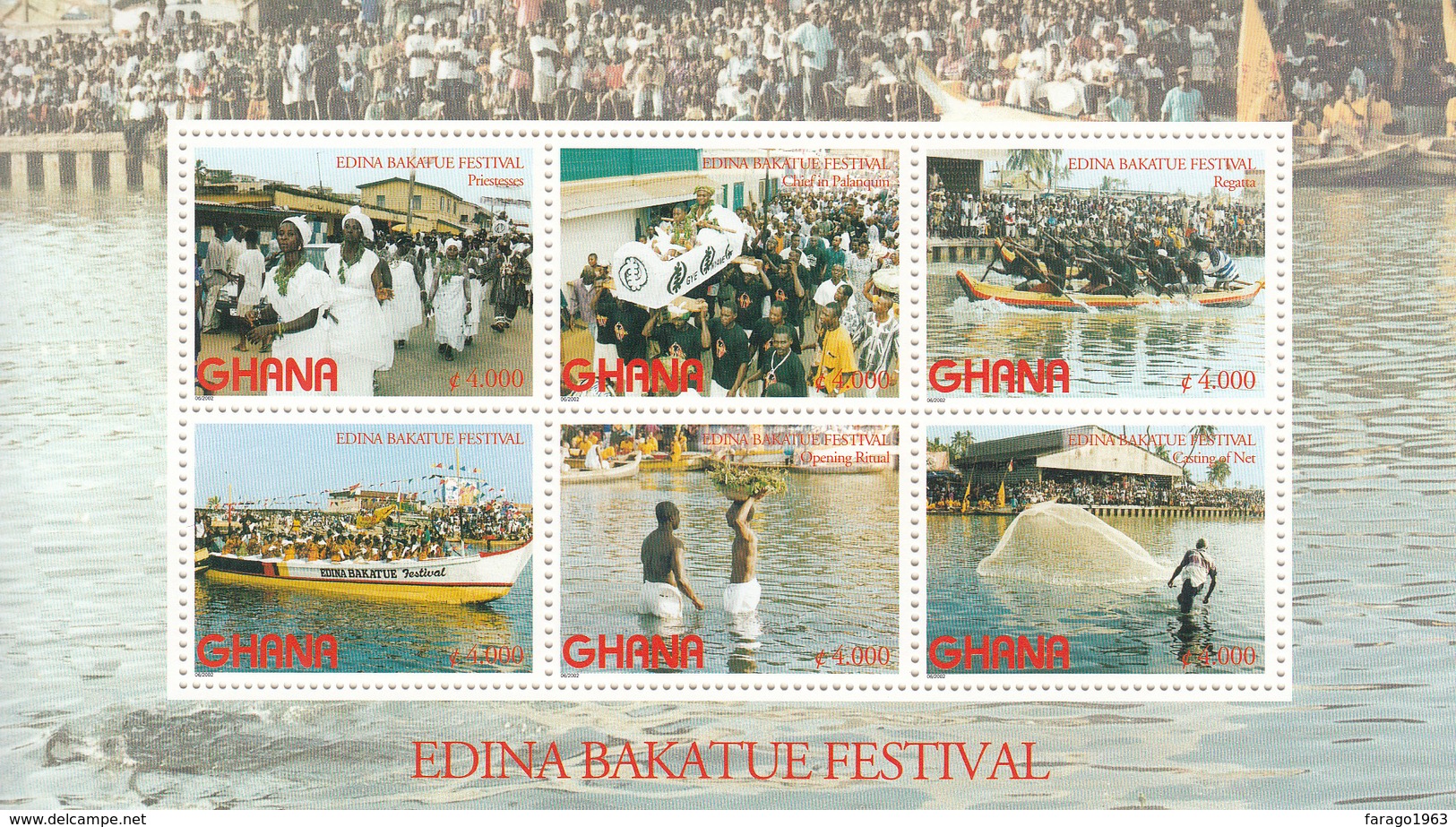 2002 Ghana Edina Bakatue Festival Fishing Canoes Complete Miniature Sheet Of 6 MNH - Ghana (1957-...)