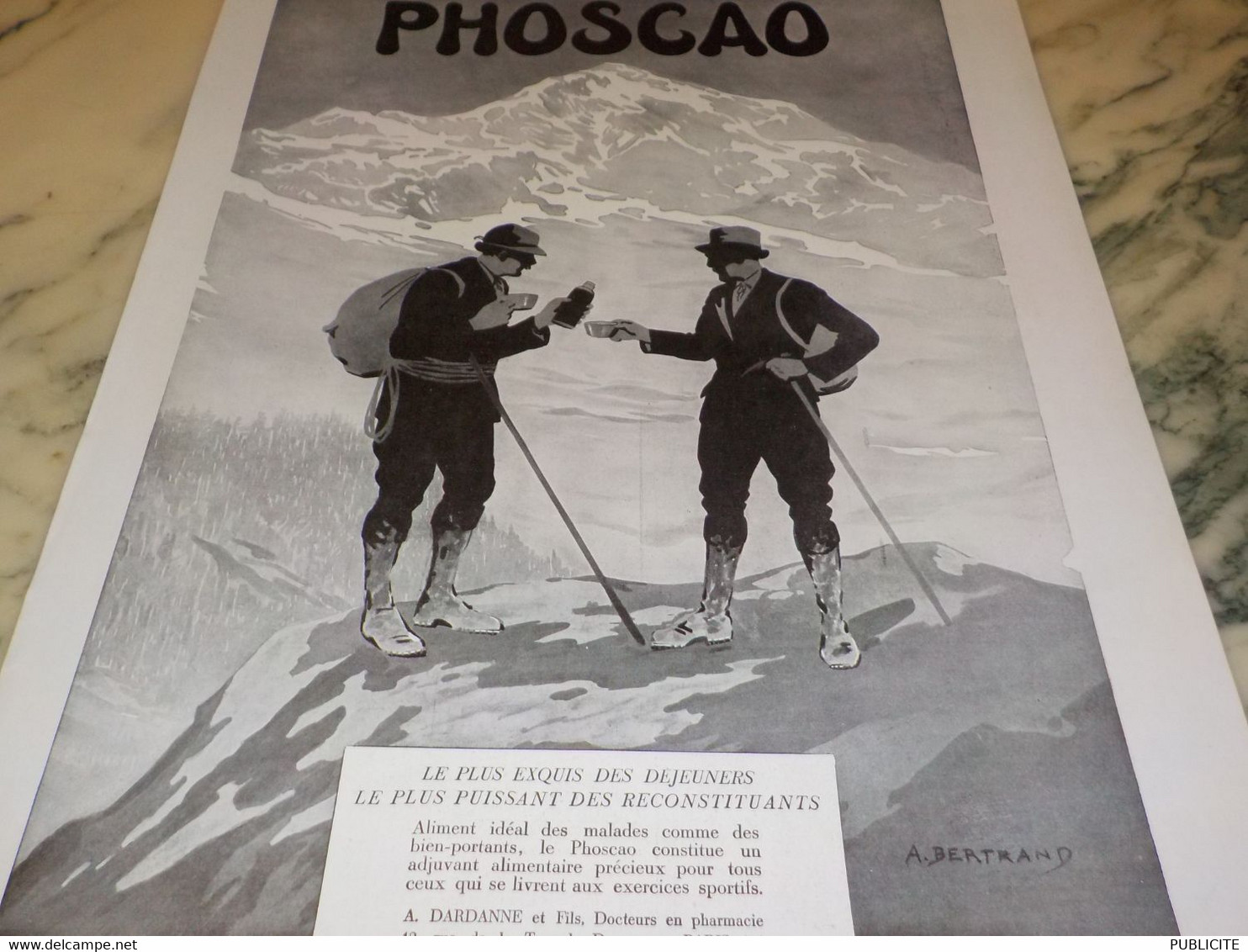 ANCIENNE PUBLICITE DEJEUNER PHOSCAO EN MONTAGNE 1931 - Autres & Non Classés