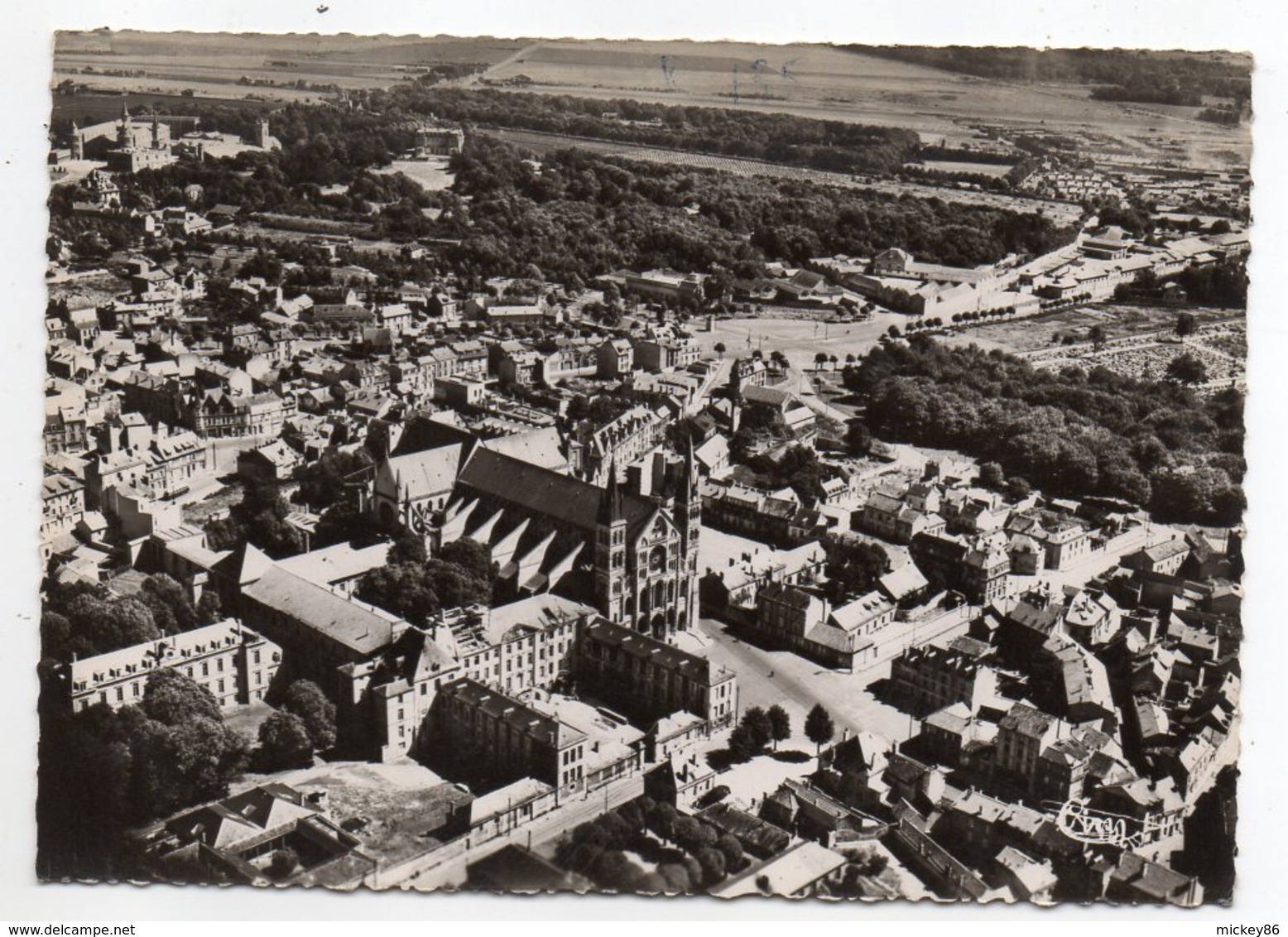 REIMS--1956--Vue Aérienne--L'église Saint Rémy--Le Parc Pommery--timbre - Cachet Reims-51......pas Très Courante - Reims