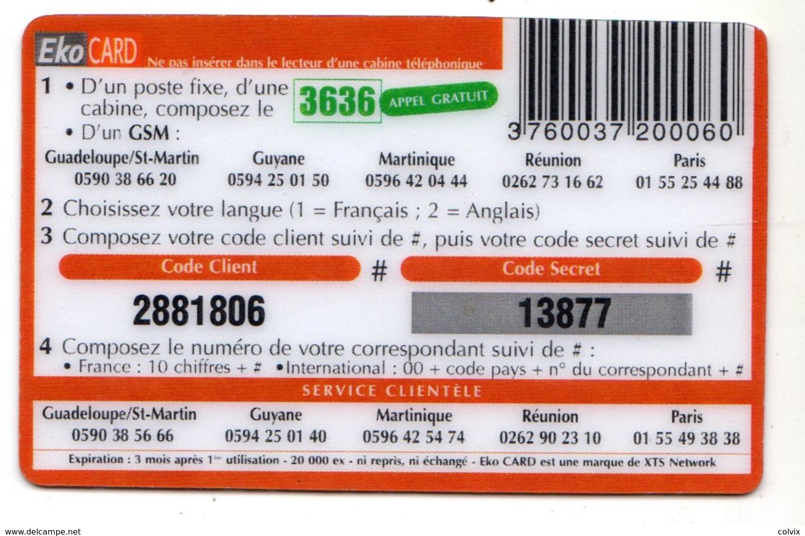 ANTILLES EKOCARD PREPAYE 15€ - Antilles (Françaises)