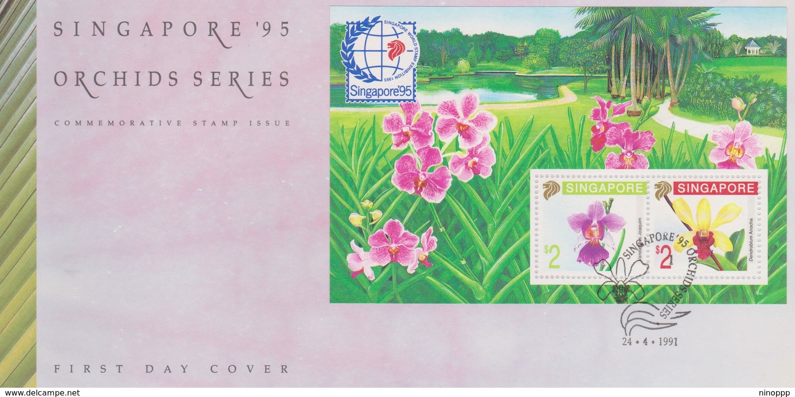 Singapore 1991 Orchids Serie I Singapore 95 Miniature Sheet FDC - Singapore (1959-...)