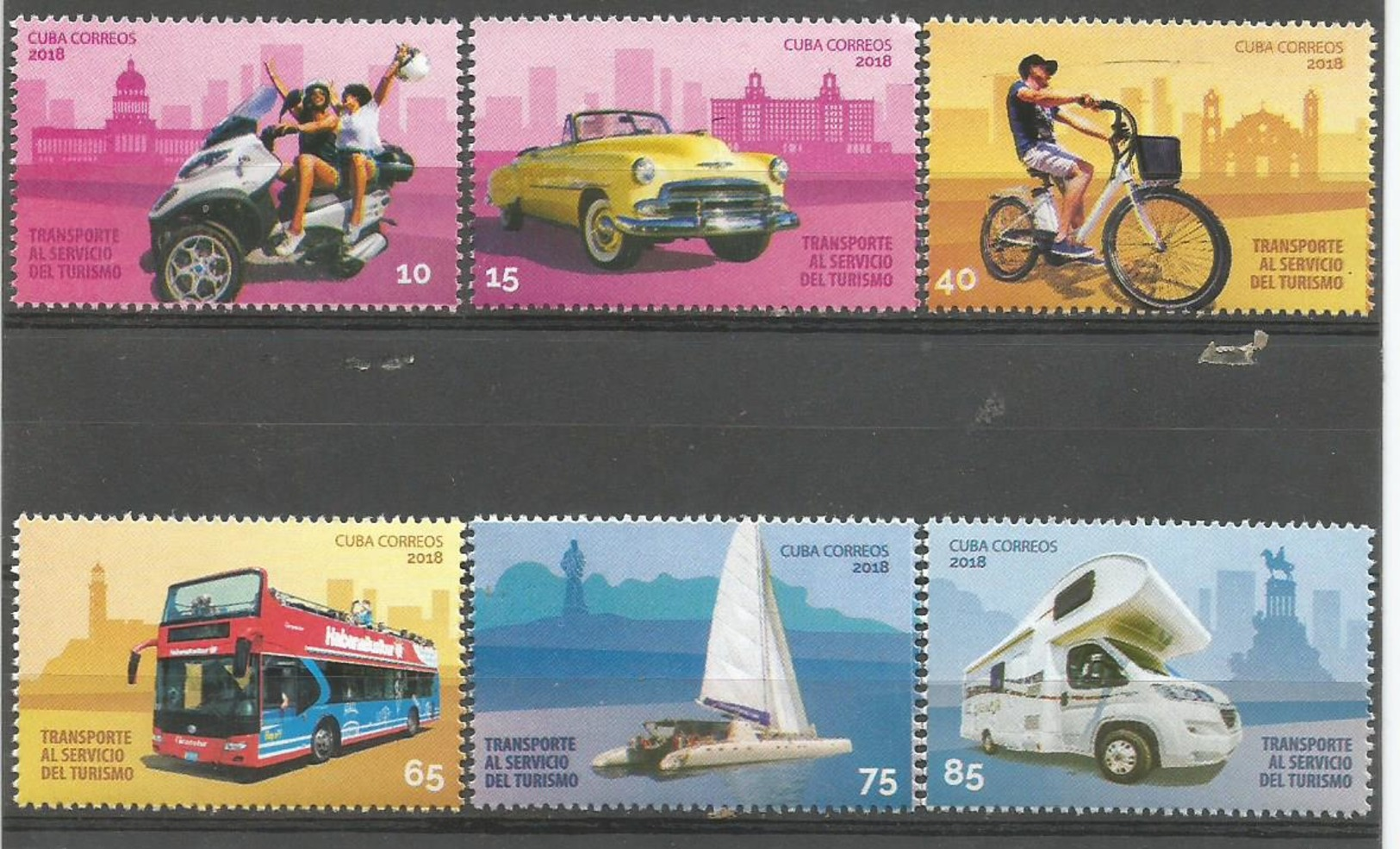 Cuba 2018 Transportation On Turist Service (Taxi, Motorcycle, Old Car, Bicycle, Bus, Boat) 6v MNH - Otros & Sin Clasificación