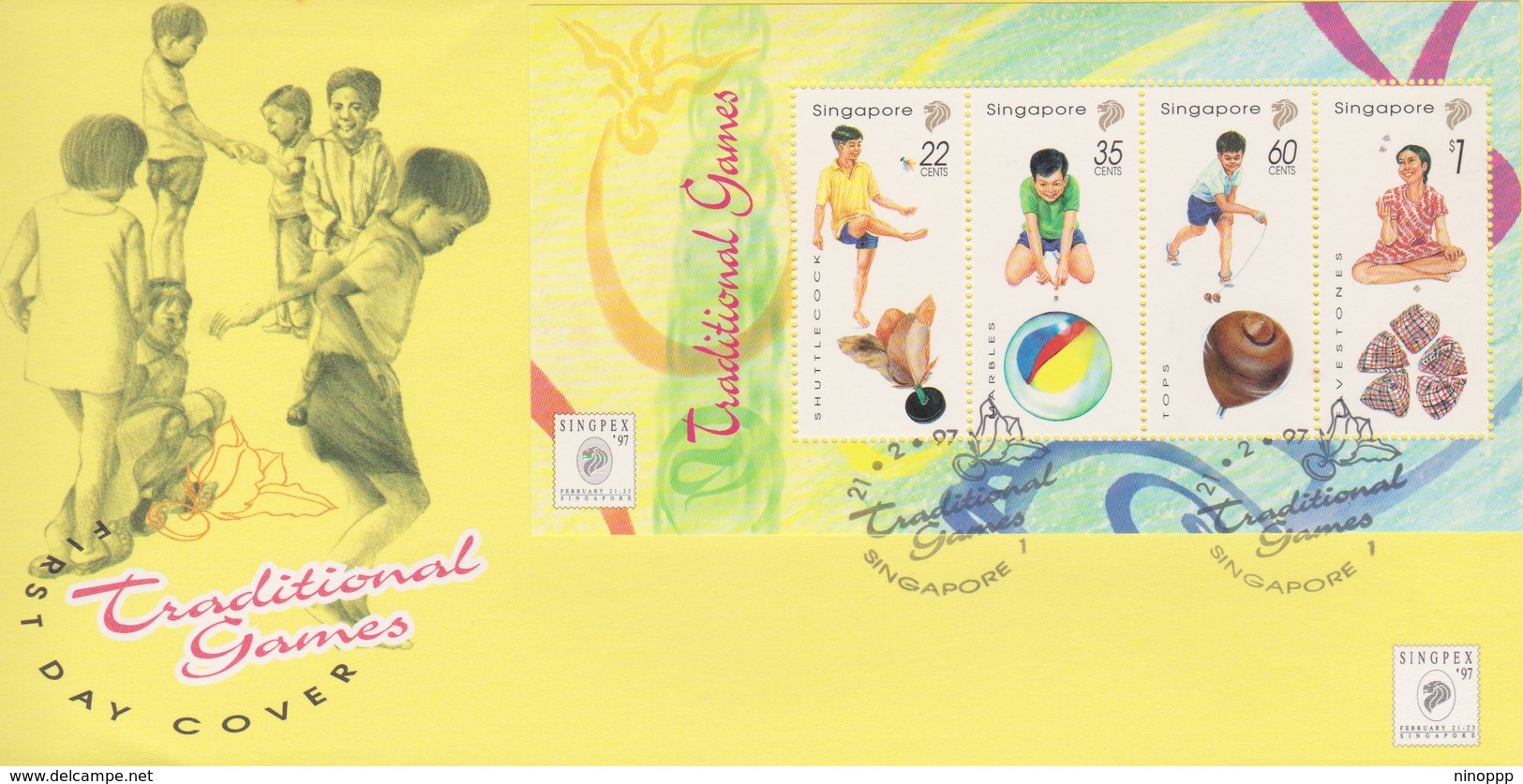 Singapore 1997 Traditional Games  Miniature Sheet FDC - Singapore (1959-...)