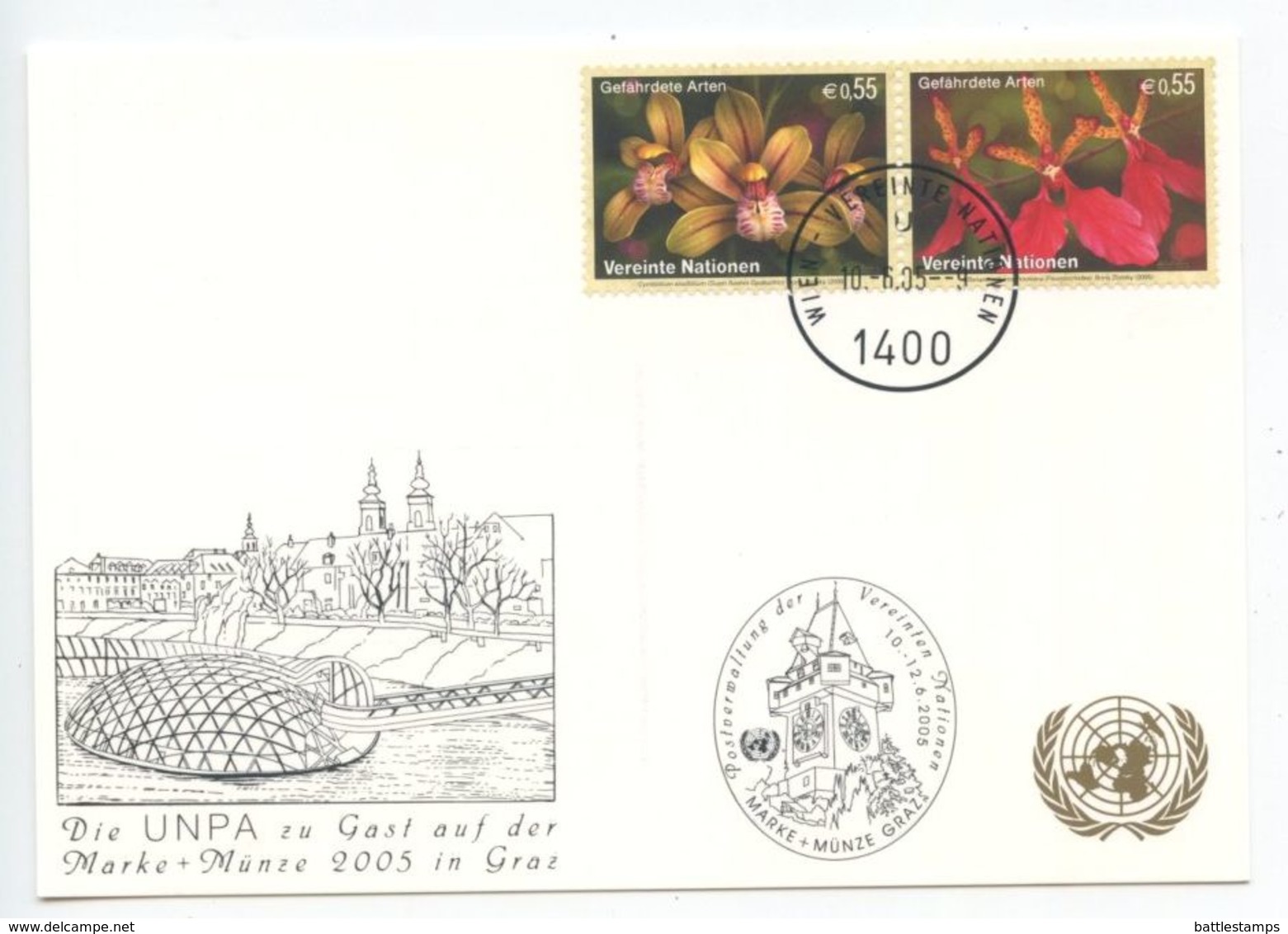 United Nations - Vienna 2005 Postcard Marke + Münze In Graz, Scott 362-363 - Storia Postale