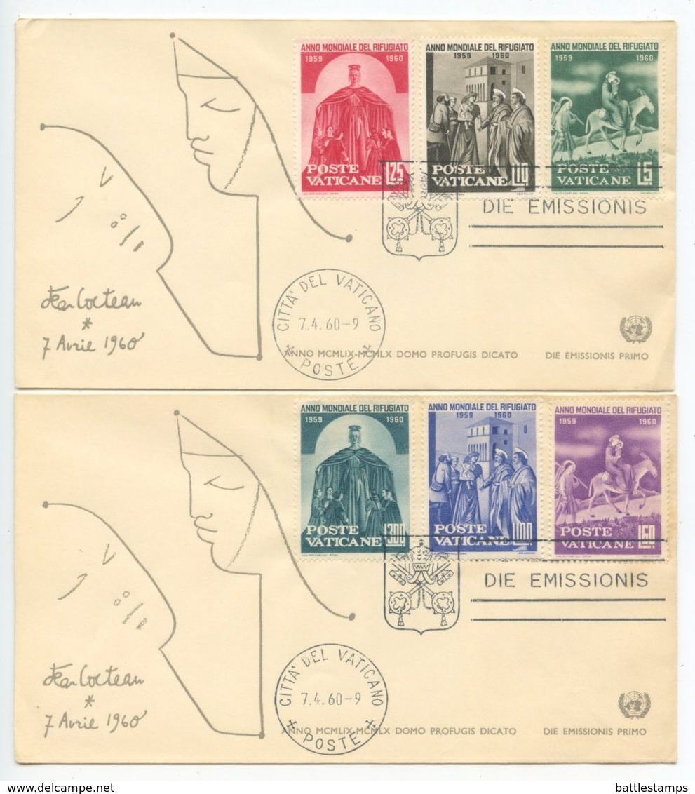 Vatican 1960 2 FDCs Scott 275-280 World Refugee Year - FDC