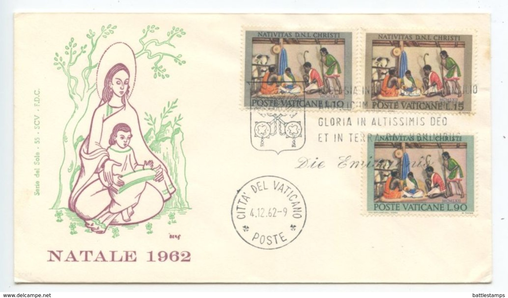 Vatican 1962 FDC Scott 353-355 Christmas - Nativity Scene - FDC