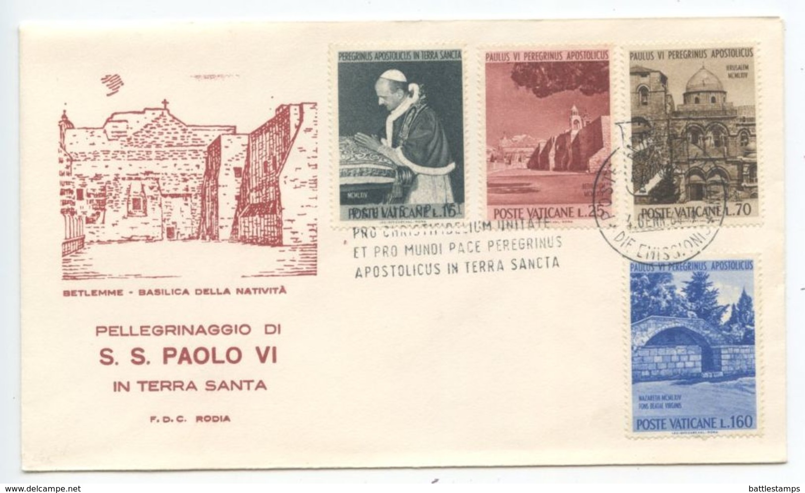 Vatican 1964 FDC Scott 375-378 Visit Of Pope Paul VI To The Holy Land - FDC